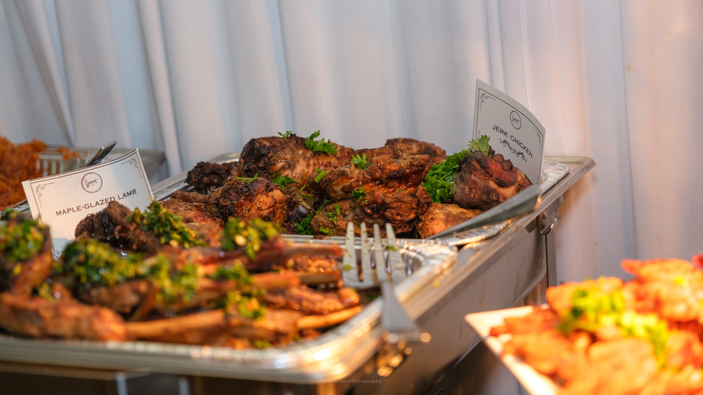 A GourmetMaria buffet spread set up for a catered event